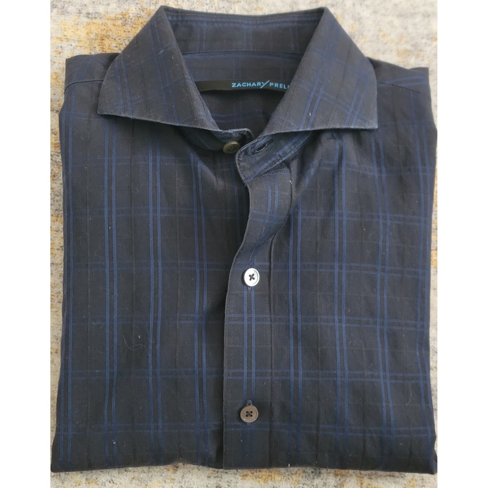 Zachary Prell Men's Navy Blue Plaid Long Sleeve Cotton Button Up Shirt Size‎ S